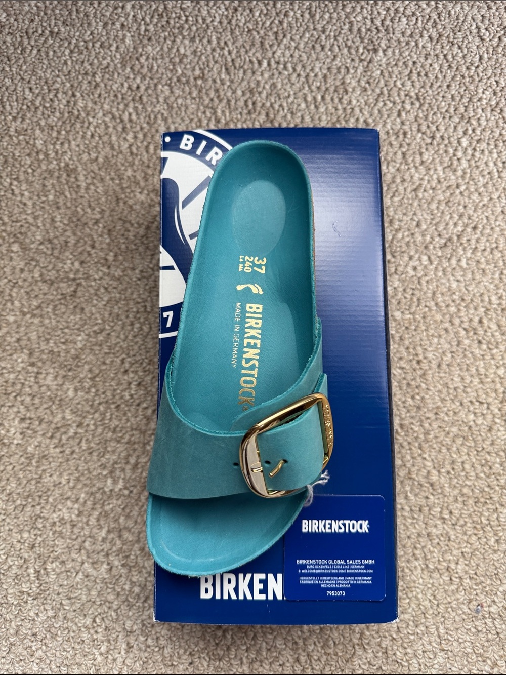 Birkenstock Teal Turquoise Buckle Slide Sandal